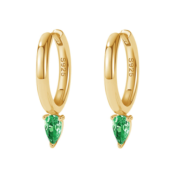 FE2038 925 Sterling Silver Birthstone Zirconia Marquise Hoop Earrings