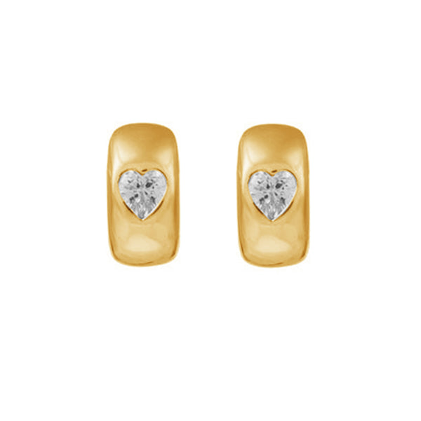 FE2017 925 Sterling Silver Heart CZ Bezel Set Chunky Huggie Hoop Earrings