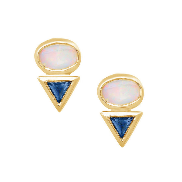 FE1446 925 Sterling Silver Oval Triangle Opal & Sapphire Earrings