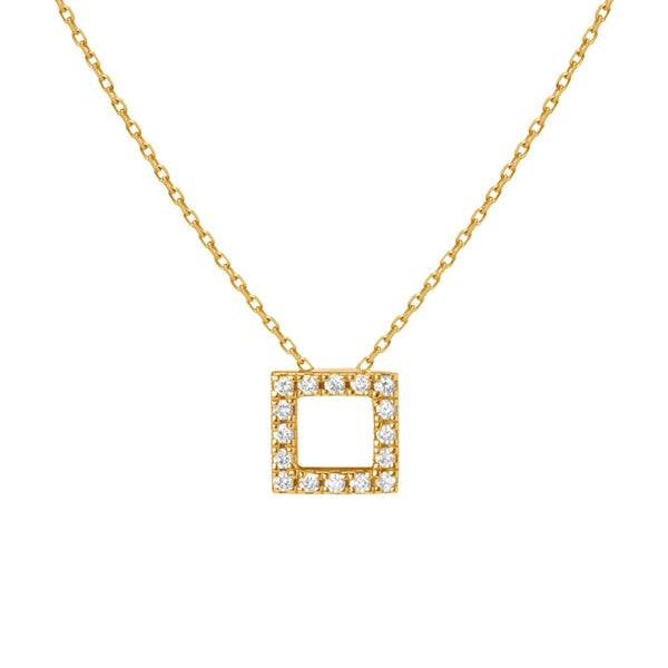 FX0387 925 Sterling Silver Cubic Zirconia Square Pendant Necklace