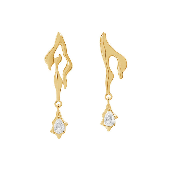 RHE1048 S925 Fire Asymmetrical CZ Stud Earring