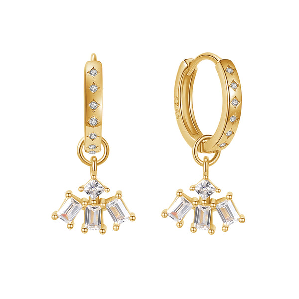 FE1852 925 Sterling Silver Baguette CZ Dangle Hoops