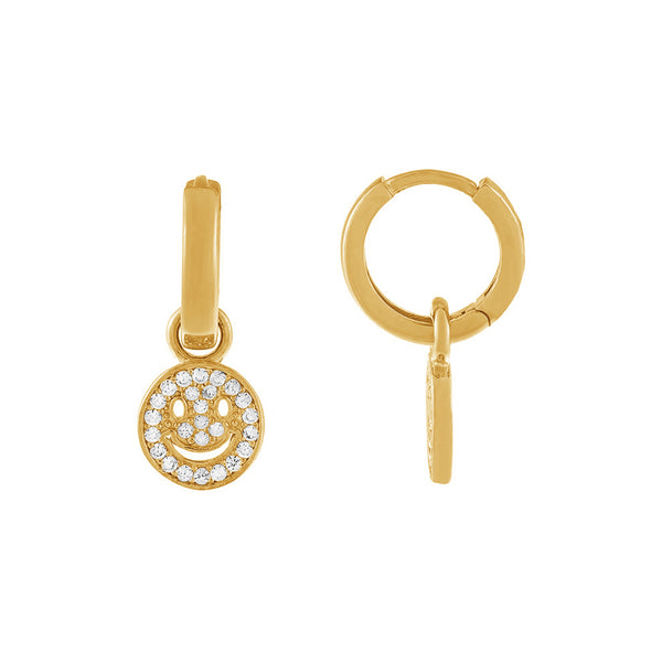 FE1751 925 Sterling Silver Cubic Zirconia Smile Face Huggie Earring