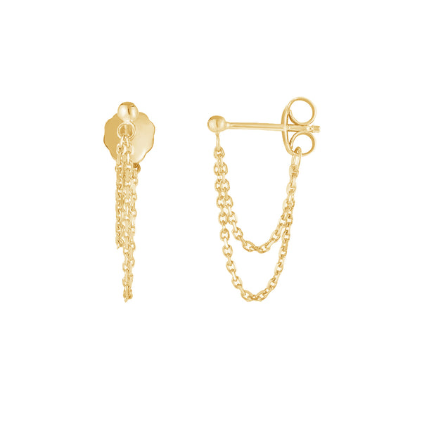 FE1966 925 Sterling Silver Double Drape Front To Back Chain Earrings