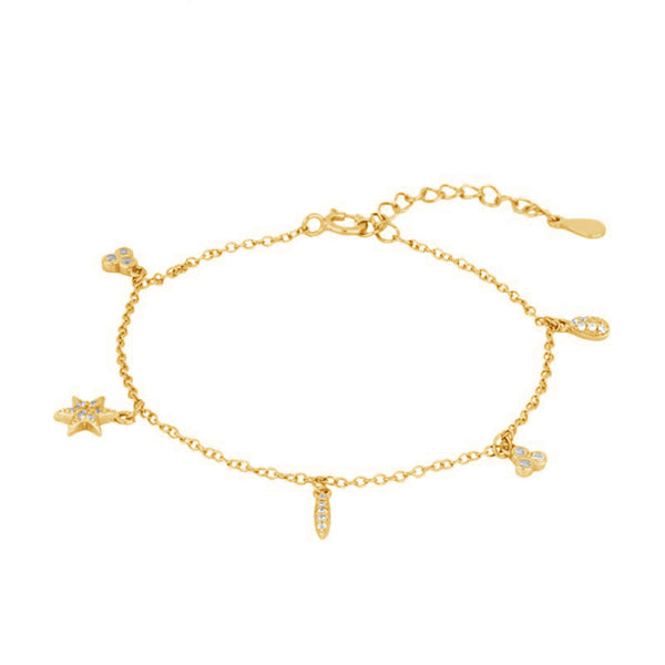 FS0078 925 Sterling Silver Star & Lotus Zircon Bracelet