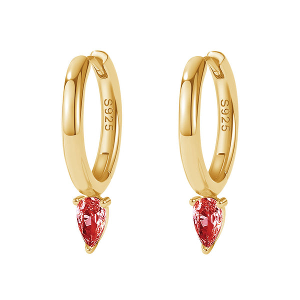 FE2038 925 Sterling Silver Birthstone Zirconia Marquise Hoop Earrings