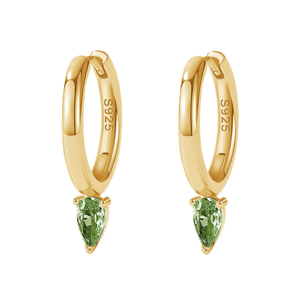 FE2038 925 Sterling Silver Birthstone Zirconia Marquise Hoop Earrings