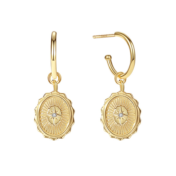 FE1881 925 Sterling Silver Starburst CZ Dangle Hoop Earring