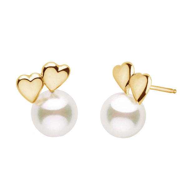 FE1476 925 Sterling Silver Double Heart Pearl Stud Earring