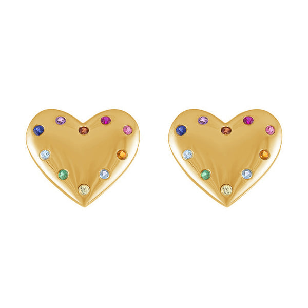 FE1573 925 Sterling Silver Heart Colorful Stud Earrings