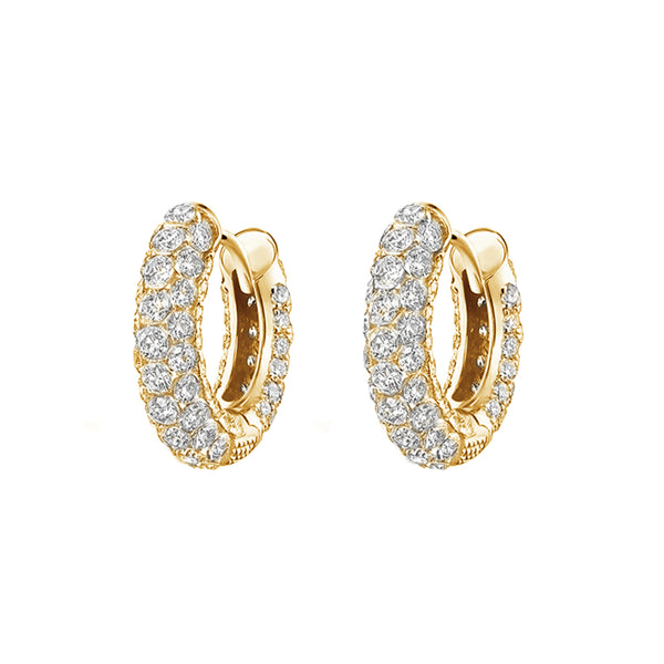 FE1954 925 Sterling Silver Three Row Pave Cubic Zirconia Hoop Earring