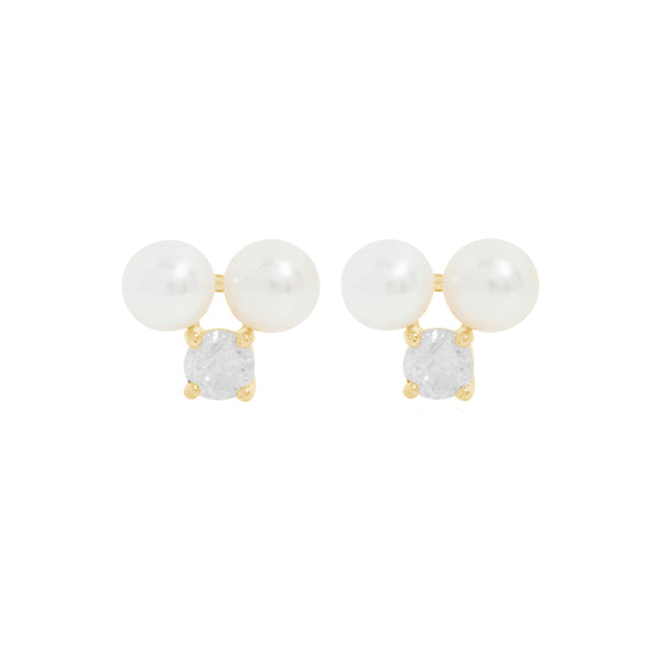PE0006 925 Sterling Silver Trio Freshwater Pearl CZ Stud Earrings