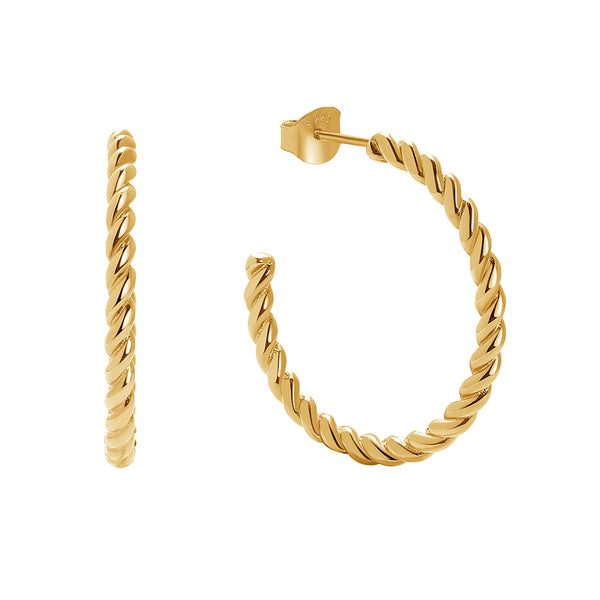 FE0238 925 Sterling Silver Gold Twist Hoop Earrings