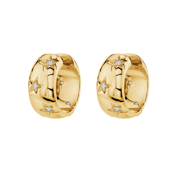 FE1948 925 Sterling Silver Vintage CZ Star Chunky Huggie Hoop Earrings