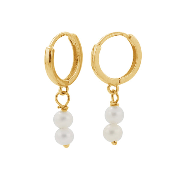 PE0077 925 Sterling Silver Double Freshwater Pearl Drop Hoop Earring