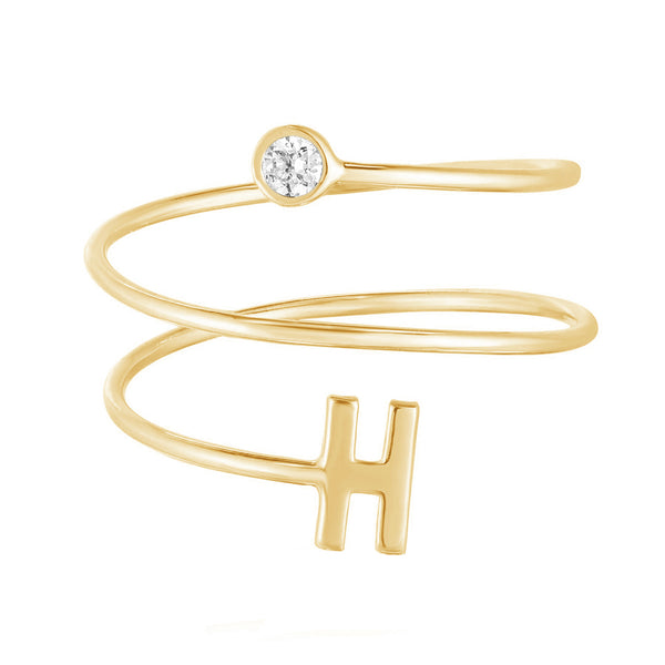 FJ0559 925 Sterling Silver Initial Coil CZ Ring