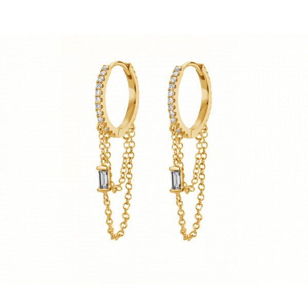 FE1471 925 Sterling Silver Zirconia Chain Hoop Earring for Women