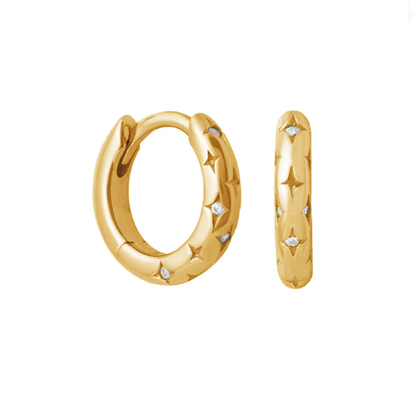 FE1909 925 Sterling Silver CZ Cosmic Star Bold Huggies Hoops Earring