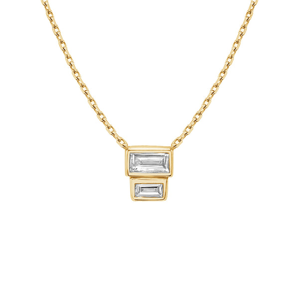 FX0707 925 Sterling Silver Stacked Baguette Cubic Zirconia Necklace