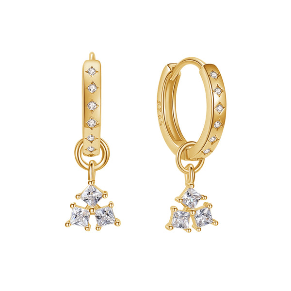 FE1868 925 Sterling Silver Trio Cubic Zirconia Hoop Earring