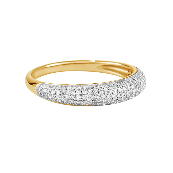 FJ0475 925 Sterling Silver Pave CZ Thin Dome Ring