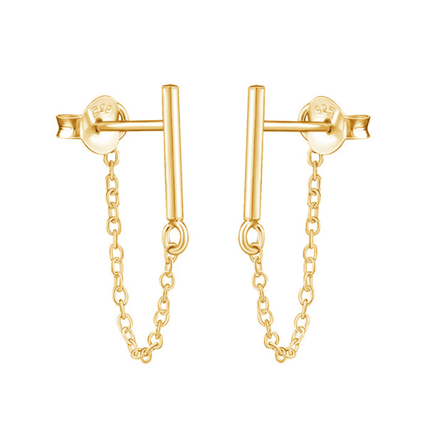 FE0133 925 Sterling Silver Sparkly Chain Stud Earrings