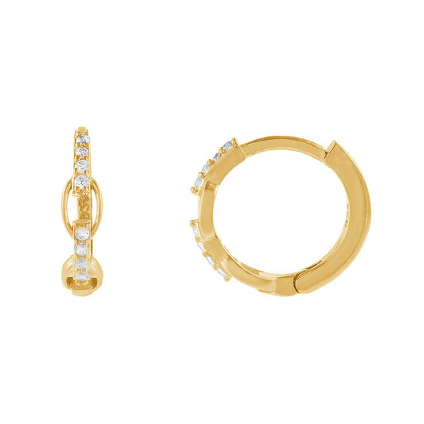 FE1289 925 Sterling Silver CZ Thin Chain Huggie Earrings