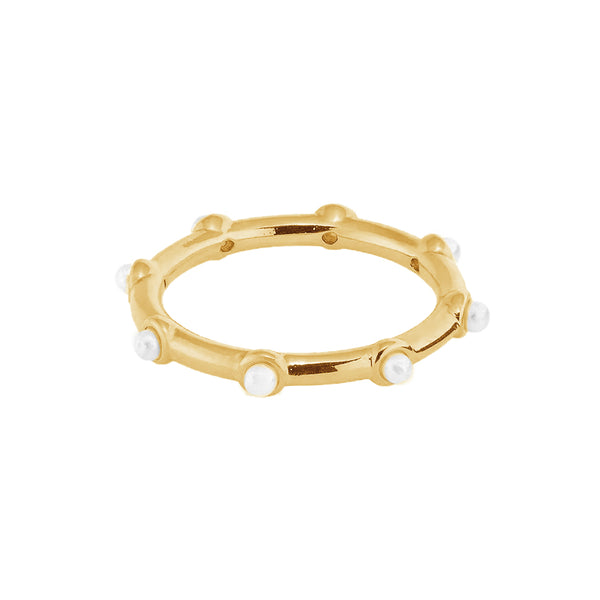 PR0015 925 Sterling Silver Bamboo Freshwater Pearl Stationed Ring