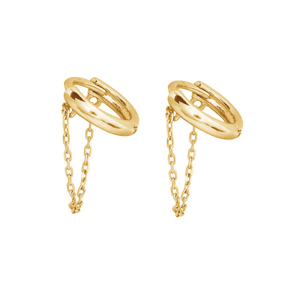 FE1897 925 Sterling Silver Mini Chain Reaction Huggie Hoop Earrings