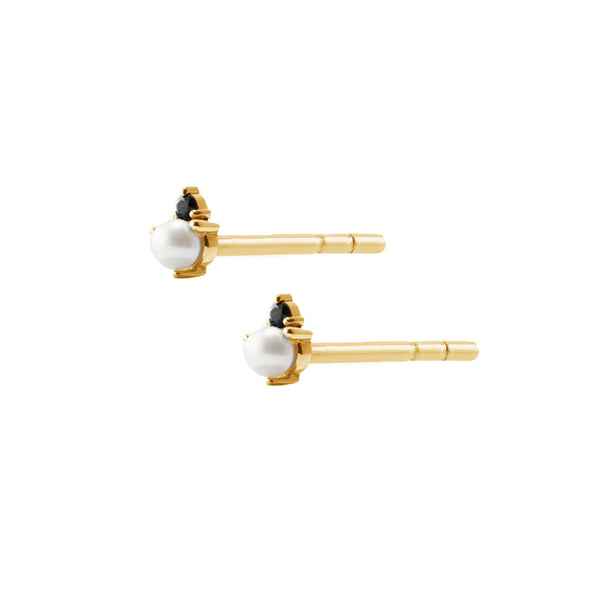 PE0031 925 Sterling Silver Black CZ & Pearl Mini Stud Earrings