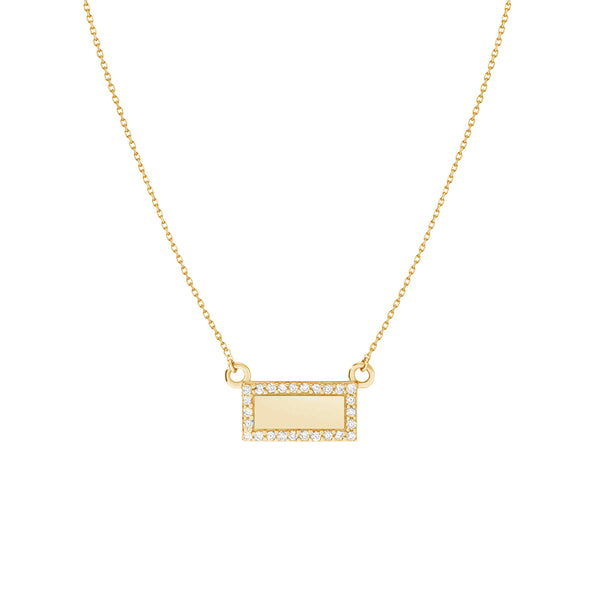 FX0821 925 Sterling Silver Zirconia Framed Gold Bar Necklace