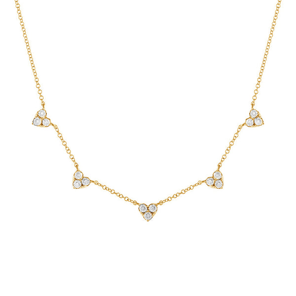 FX0716 925 Sterling Silver Five Cubic Zirconia Heart Necklace