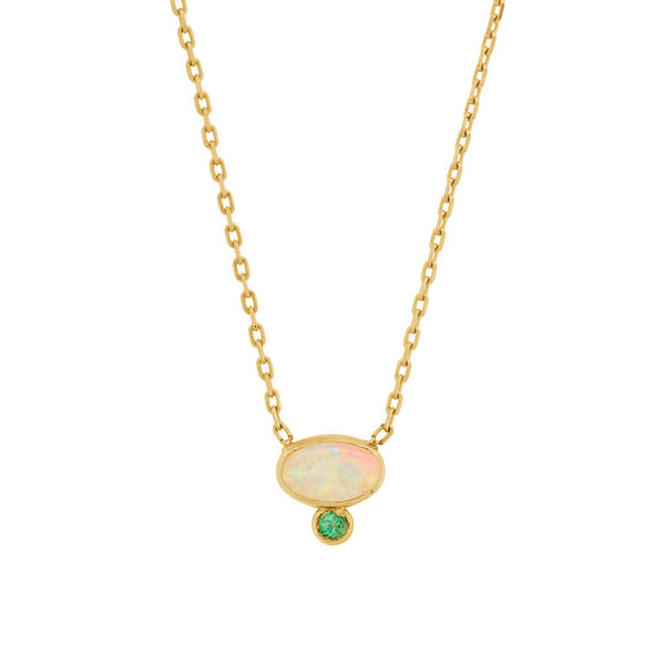 FX0551 925 Sterling Silver Oval Opal Stone Pendant Necklace