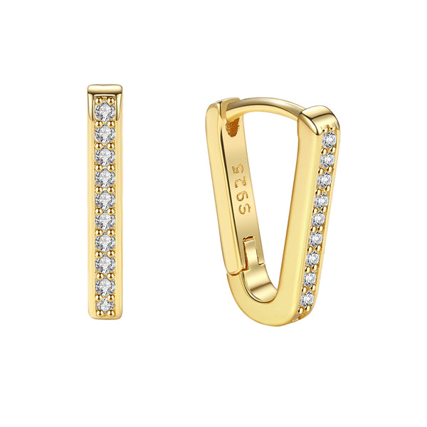 FE1876 925 Sterling Silver Triangle CZ Hoop Earring