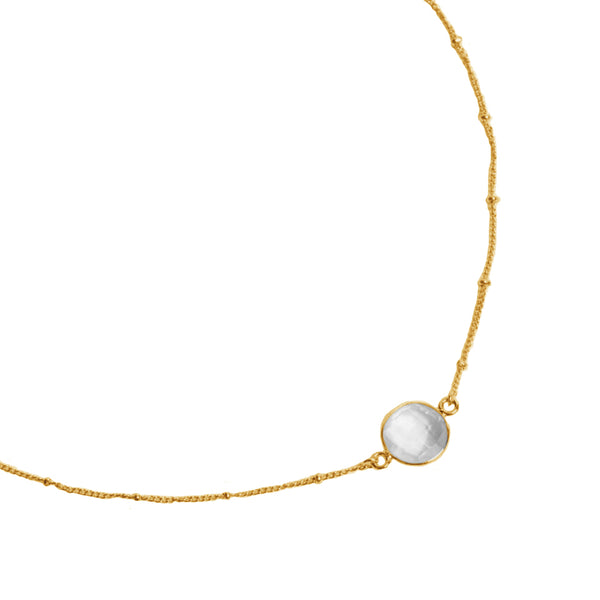 FX0649 925 Sterling Silver Crystal Beaded Chain Necklace