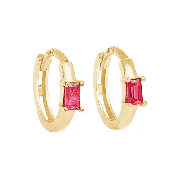 FE1846 925 Sterling Silver Red Cubic Zirconia Hoop Earring