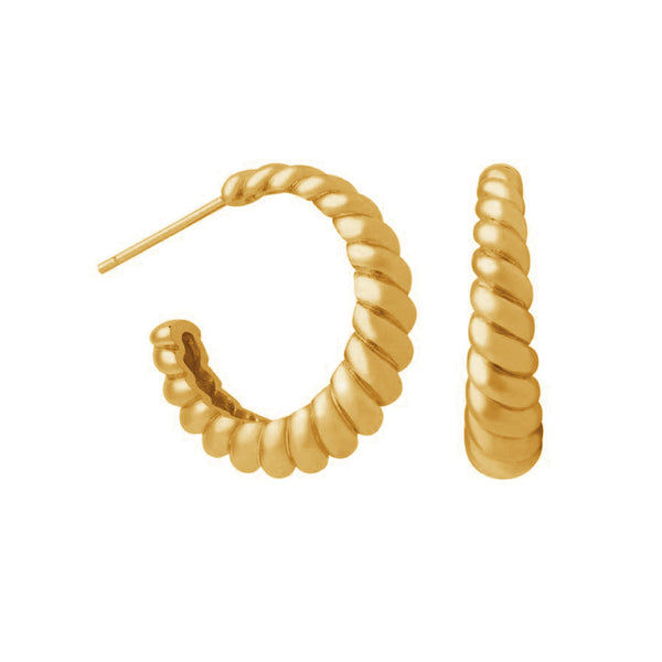 FE1420 925 Sterling Silver Dome Gold Hoop Earrings