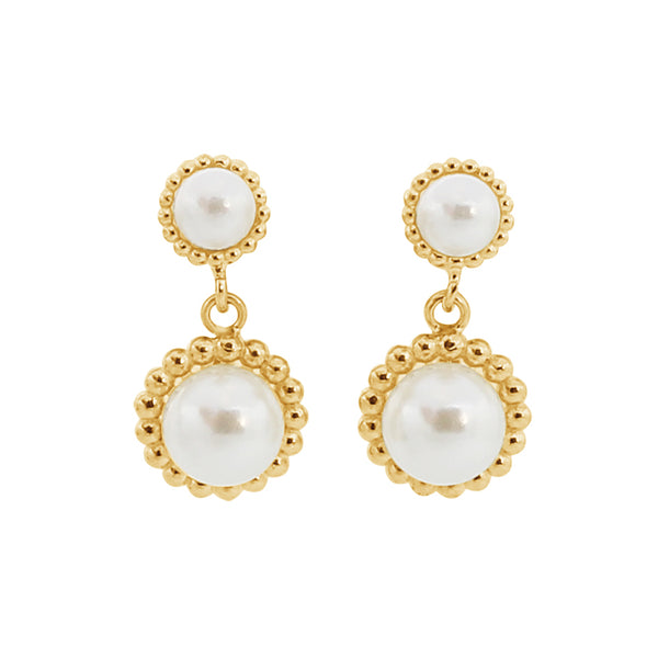 PE0067 925 Sterling Silver Luxury Round Pearl Beaded Drop Stud Earrings