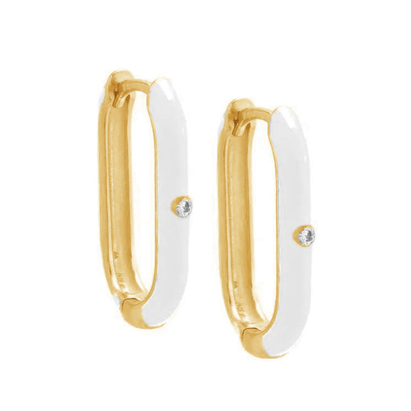 FE1999 925 Sterling Silver Rainbow Enamel CZ Oval Huggie Hoop Earrings