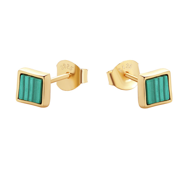 FE0918 925 Sterling Silver Malachite Stud Earrings