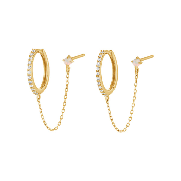 FE1841 925 Sterling Silver Zirconia Opal Chain Huggies