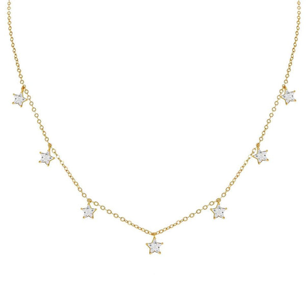 FX0322 925 Sterling Silver Star Beaded Necklace