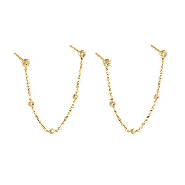 FE1390 925 Sterling Silver Double Chain Stud Earrings