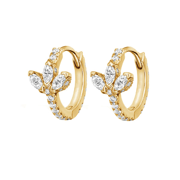 FE1911 925 Sterling Silver Lotus Cubic Zirconiqa CZ Hoop Huggie Earring