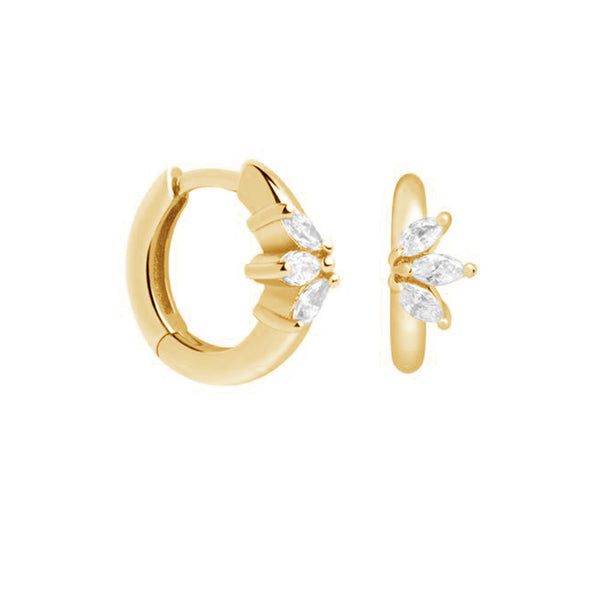 FE1416 925 Sterling Silver Fan Gold Hoop Earrings