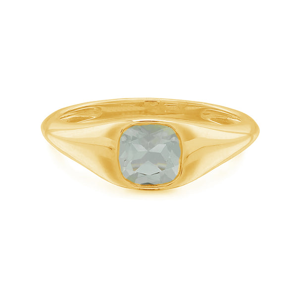 FJ0270 925 Sterling Silver signet green crystal Ring