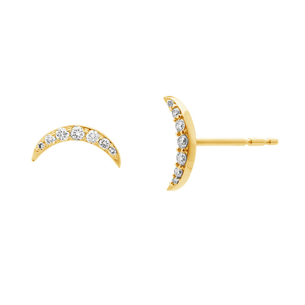 FE0749 925 Sterling Silver CZ Crescent Moon Studs Earrings