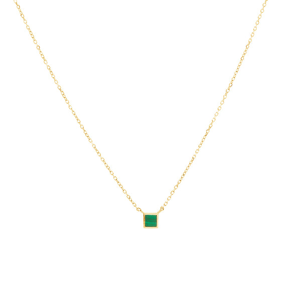 FX0301 925 Sterling Silver Malachite Square Necklace