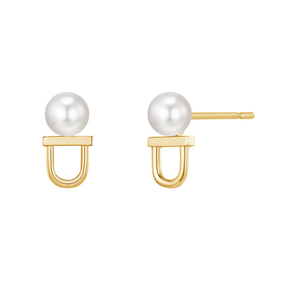 PE0045 925 Sterling Silver U Shape 4MM Round Pearl Stud Earrings