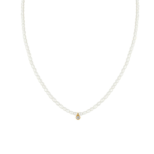 PN0075 925 Sterling Silver Round Bezel Set CZ Pearl Necklace